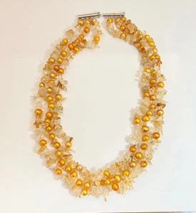 Vintage 925 Sterling Silber Perle Kristall 3 Strang Orange Creamsicle Halskette - Bild 1 von 8
