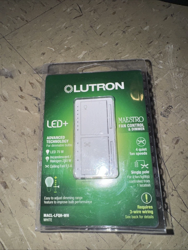 Lutron MACL-LFQH-WH Maestro LED+ Control de ventilador y atenuador de luz blanco TOTALMENTE NUEVO Foto 1 de 1