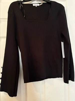 Suéter para mujer Calvin Klein negro talla grande cuello cuadrado nuevo con etiquetas - 134 Foto 1 de 4