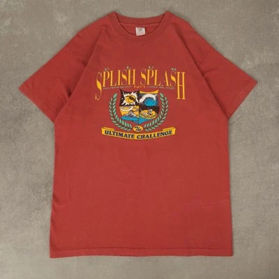 Fruit Of The Loom Vintage 90s Splish Splash Graphic T-Shirt XL Mens Washed Red - image 1 of 4