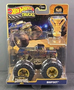 Hot Wheels Monster Trucks Bigfoot Trophy Champions 50th Anniversary Edition NEW - Picture 1 of 4