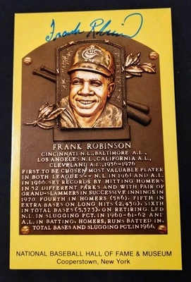 FRANK ROBINSON SIGNED AUTO GOLD HOF PLAQUE POSTCARD ORIOLES REDS INDIANS  - Image 1 of 2