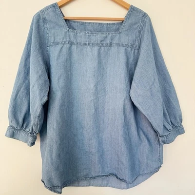 Time & Tru Women XL Light Blue Denim Long-Sleeved Tunic Blouse Shirt Boho Casual - Image 1 of 4