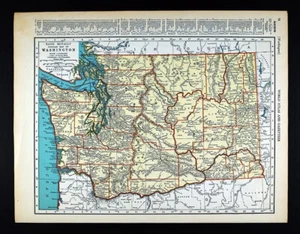 1937 McNally Map Washington Seattle Tacoma Olympia Spokane Port Angeles Townsend - Picture 1 of 5