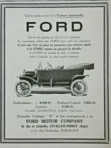 PUBLICITÉ DE PRESSE 1914 AUTOMOBILES FORD DOUBLE-PHAETON - LANDAULET - RUNABOUT - Picture 1 of 1