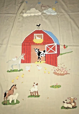 Panel de edredón de tela para bebé niño de colección años 50 GRANJA pintado a mano amarillo polialgodón EXCELENTE Foto 1 de 4