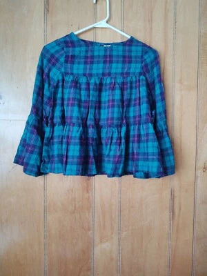 Arizona jean company girl blouse green plaid long sleeve bell sleeve Size 10/12 - Image 1 of 4