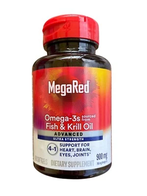 MegaRed Omega-3s, aceite de pescado y krill, Advance Ultra Strength 4 en 1 900 mg exp.08/26 Foto 1 de 3