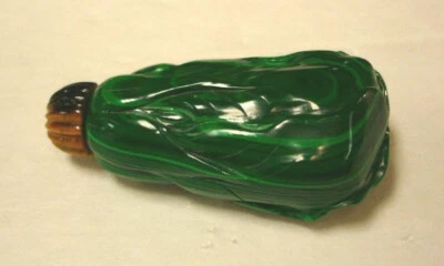ANTIGUA BOTELLA DE TABACO TAPÓN OJO DE TIGRE CUERPO MALAQUITA TALLADA BIEN AHUECADA Foto 1 de 4