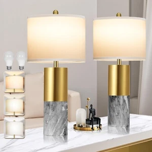 22" Faux Marble Table Lamps Set of 2, Modern 3-Color Temperature Table Lamps ... - Picture 1 of 8