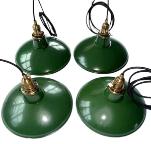 1 Vintage 12" Porcelain Silva-King Shallow Pendant Industrial Barn Green Lamp C - Picture 1 of 20
