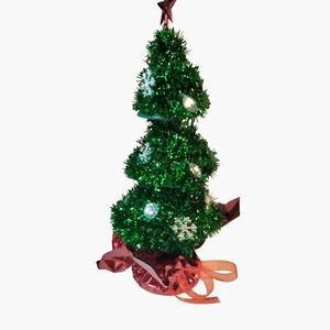 Tinsel Christmas Tree Balloon Weight Table Centerpiece Star Snowflake Red Green - Picture 1 of 3