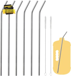 6 Pack Ultra Long Bent Metal Straws, 14 Inch Extra Long 304 Stainless Steel Reus - Picture 1 of 5