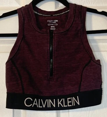 Calvin Klein Performance Purple Front-Zip Medium-Impact Sports Bra - Size S - Image 1 of 4