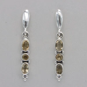 925 Sterling Silver Triple Oval and Round Yellow Natural Citrine Post Earrings - Picture 1 of 7
