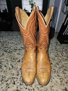 Vintage Tony Lama Two Tone Brown Leather Western Cowboy Boots Men Size 9 - Picture 1 of 9