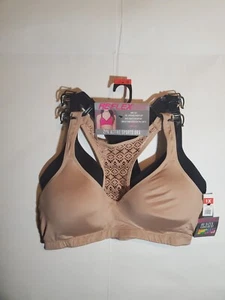 REFLEX Sports Bras 2 PACK Full Support Racerback Lace Black Baige 1X - Picture 1 of 11