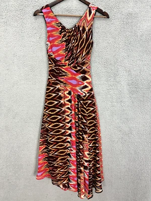 Vintage Y2K Midi Dress Womens 4 Geometric Chiffon Asymmetrical Hem Fairy Boho - Image 1 of 4