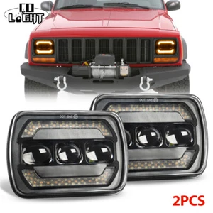 For Jeep Cherokee XJ 1984-2001 Wrangler YJ 1986-1995 5x7" 7x6 Led Headlight Pair - Foto 1 di 9