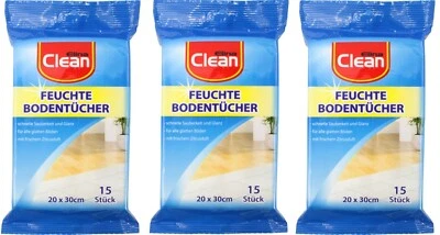 3x 15 CLEAN Bodenreinigungstücher Feuchte Reinigung Wischtücher Reinigungstücher - Bild 1 von 2