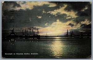 Postcard Honolulu HI c1921 Moonlight on Honolulu Harbor Pre-Statehood Curio Co. - Picture 1 of 2