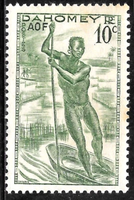 1941 FRENCH COLONY  Dahomey Sc#116🔥Man Poling a Canoe🔥MLH OG VF Boat - Image 1 of 2