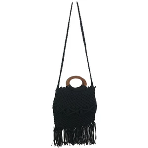 Danielle Nicole Damen schwarz Boho Makramee Holzgriff Umhängetasche schick gestrickt - Bild 1 von 10