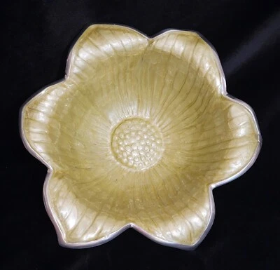Julia Knight Enamel "Kiwi" Lily 11" Mother of Pearl Serving Salad Bowl Side Dish - Image 1 of 4