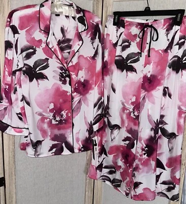 NUEVO Donna Karan Pequeño Charmeuse Capri Pijama Salón Floral Rosa Blanco Sexy Foto 1 de 4