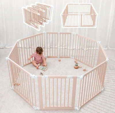 Baby Playpen & Baby Gate for Toddler and Babies, Foldable Wooden Barrier - Image 1 of 4