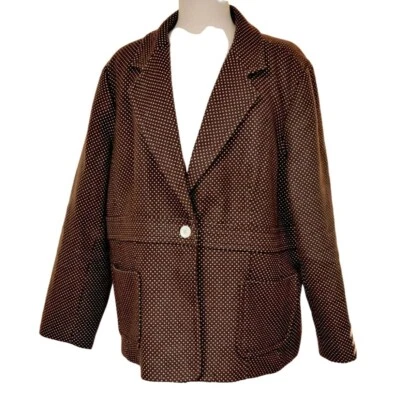 Dialogue Mini Dot Jacket Blazer Sz 2X Brown & White Lined Single Button Pockets - Image 1 of 4