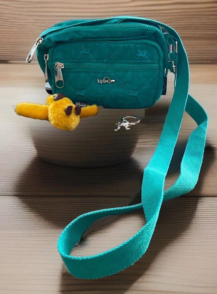 Kipling Bandolera Acolchada Bolso Cartera Bolso de Mano BAZLEY Nylon Verde Azulado Foto 1 de 4