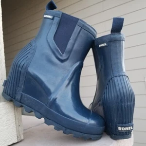 Women's SOREL Joan RUBBER RAIN SNOW Wedge Boots Blue sz 7 - Picture 1 of 15