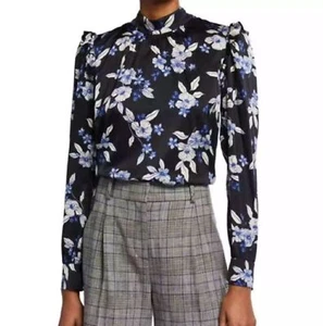 VERONICA BARBA Carlton blusa boho floreale seta fiocco volant nero $400 taglia 00 - Foto 1 di 8