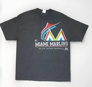 Majestic Miami Marlins T Shirt Mens XL Gray MLB Baseball Logo - Picture 1 of 5
