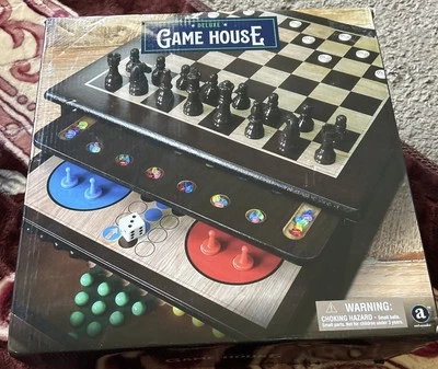 Deluxe Wooden Game House (10 Games) chess checker pachisi dice solitaire & more - Image 1 of 4