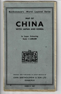 1950s CHINA JAPAN KOREA TAIWAN Vintage Folding Map Edinburgh John Bartholomew - Picture 1 of 18