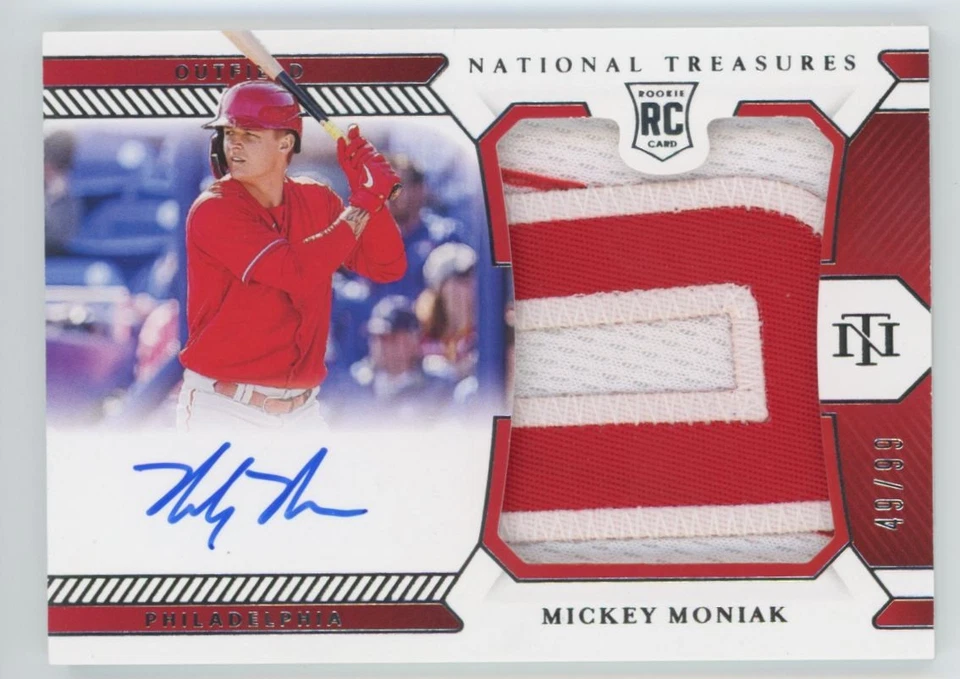2021 Panini National Treasures Baseball Patch Mickey Moniak RC Auto /99 #184 - Image 1 of 2