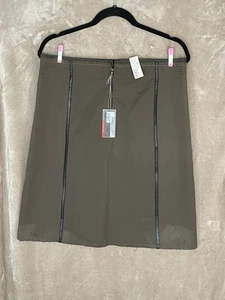 PRADA Skirt Size 44 Military Khaki Green Black Leather Trim Raw Hem- New FLAWS - Picture 1 of 12