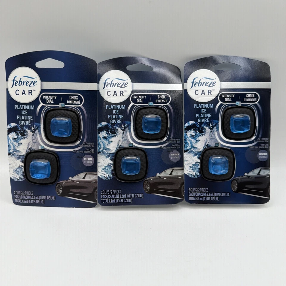 Febreze Car Vent Clips Platinum Ice Scent 40 Days Freshness 2 Clips 3 Pack - Image 1 of 4