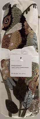 Mesa Pottery Barn FAISÁN BORDADO Algodón Tiro 50" x 50" Otoño Nuevo con Etiquetas Foto 1 de 4