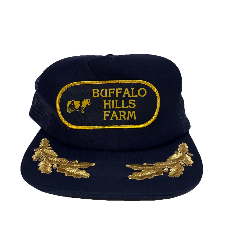 Vintage 80’s Buffalo Hills Farm Navy Blue SnapBack Trucker Hat - Image 1 of 4