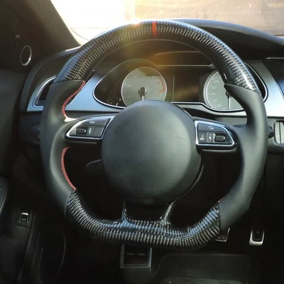 Carbon Fiber Steering Wheel Suede Fit For B8.5 RS3 RS4 RS5 RS6 S7 RS7 2013‑2016☚ - Image 1 of 4