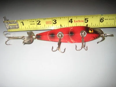 SEÑUELO DE PESCA VINTAGE HEDDON-DOWAGIAC 5 GANCHOS MINNOW ROJO CRAQUELADO Foto 1 de 4