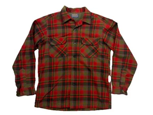 Damage RARE Vintage 1960s Pendleton Wool Board Shirt Loop Button Red Green Plaid - Bild 1 von 10