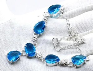 Blue Topaz Handmade 925 Sterling Silver Jewelry Necklace Size-18" - Picture 1 of 5