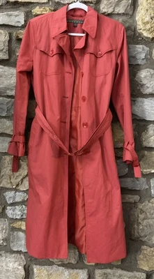 Kenneth Cole Reaction Large Trench Coat Womens Salmon Pink Belted Chic  Bold - Image 1 of 2