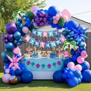 Blue pink purple Balloon Garland Kit with Hawaii Ohana theme birthday banner ... - Bild 1 von 7