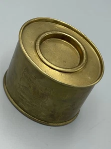 Barattolo di latta vuoto tè colazione inglese tondo ottone inciso vintage - Foto 1 di 7