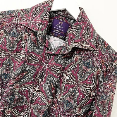 Hawes & Curtis London Shirt Size Medium Long Sleeve Mens Red Maroon Stretch - Image 1 of 4